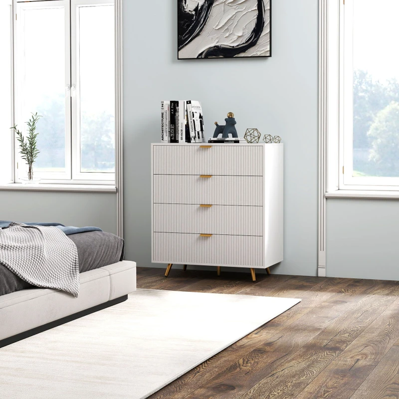 Image of HOMCOM Chest of Drawers with 4 Drawers for Bedroom - Living Room - White TJ Hughes 5063603913028