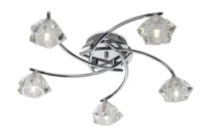 Image of Clara 5 Light Flush Multi Arm Ceiling Light Chrome, Clear Glass, G9