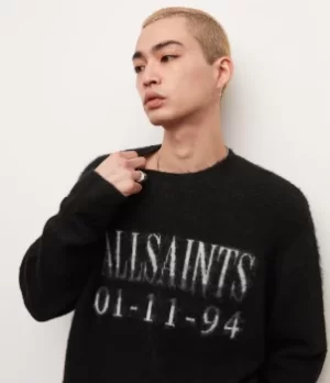 Image of AllSaints Mens Codex Crew Jumper, Black, Size: M