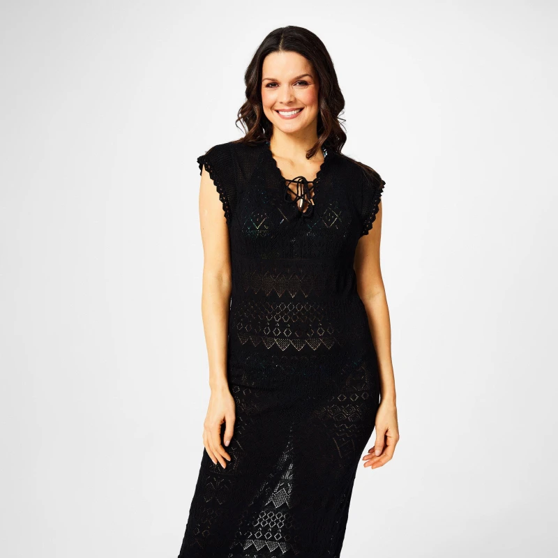 Image of Biba Biba Pointelle Knit Maxi Dress - Black 8