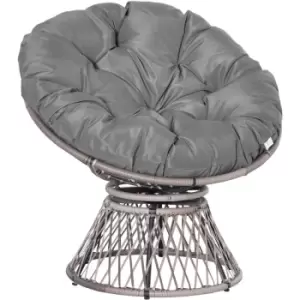 Image of Outsunny 360° Swivel Rattan Papasan Moon Bowl Chair Round Outdoor w/ Padded-Grey - Grey