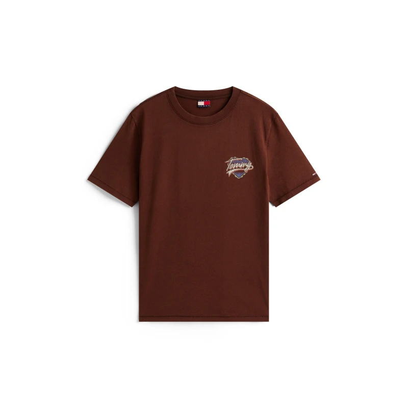 Image of Tommy Jeans Womens Wash Heart Heart Graphic T-Shirt Rich Brown female 16 (XL)