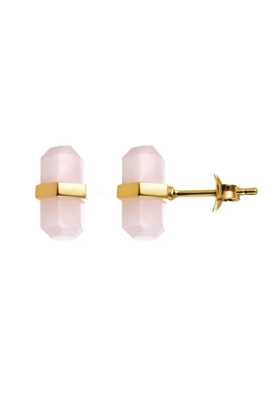 Image of The Fine Collective Gold Plated Rose Quartz Stud Earrings Gold female