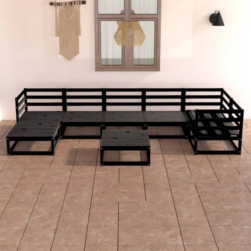 Image of VIDAXL 8 Piece Garden Lounge Set Black Solid Pinewood Vidaxl 8720286468067