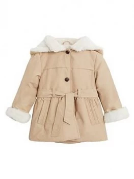 Image of Mango Baby Girls Faux Fur Lined Hooded Coat - Light Brown