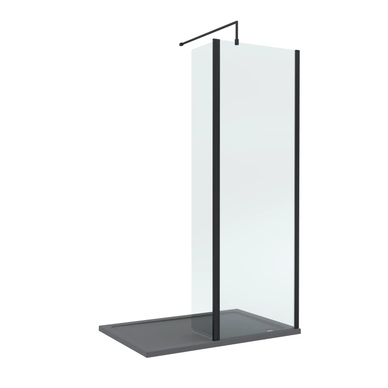 Image of Balterley 8mm Glass Wetroom Screen, Return Matt Black & Grey Tray 1200 x 800mm Black Unisex