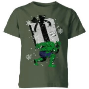 Image of Marvel The Incredible Hulk Christmas Present Kids Christmas T-Shirt - Forest Green - 5-6 Years
