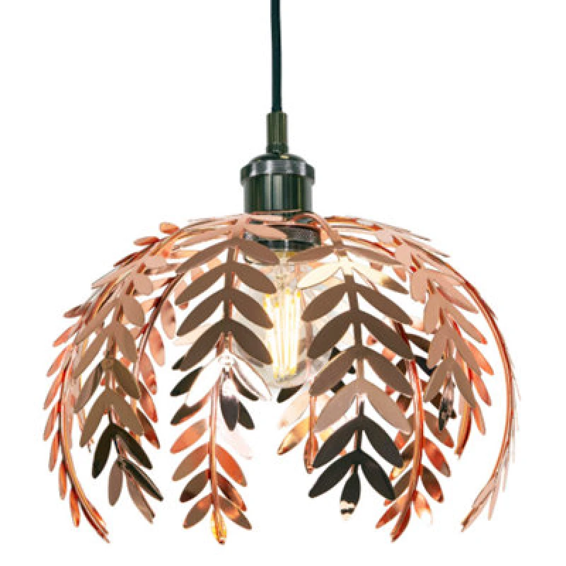 Image of Happy Homewares Traditional Fern Leaf Design Ceiling Pendant Light Shade In Shiny Copper Finish
