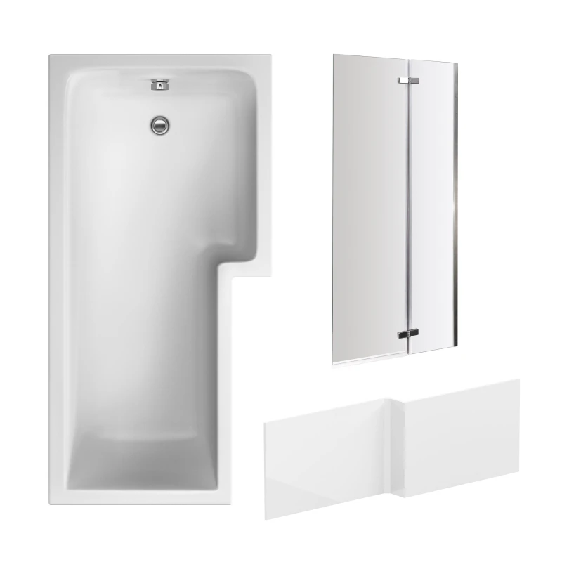 Image of Balterley L Shape Bathtub Front Panel and Bath Screen Chrome Profile White unisex