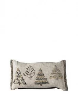 Image of Gallery Fir Trees Embroidered Cushion Natural 350X600Mm