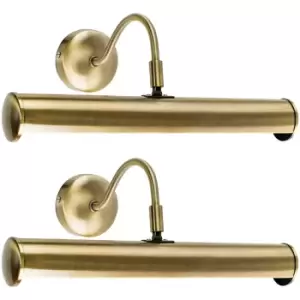 Image of Minisun - 2 x Traditional Indoor Picture Wall Light Fittings - Antique Brass - No Bulb