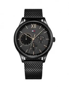 Image of Tommy Hilfiger Black And Gold Detail Multi Dial Black Ip Stainless Steel Mesh Strap Watch