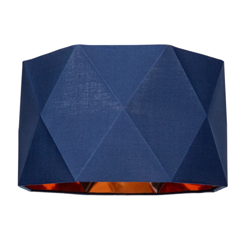 Image of Happy Homewares Cotton Fabric Geometric Shade with Inner Brushed Metal Effect Lining in Midnight Size: 12" Midnight Unisex 12"