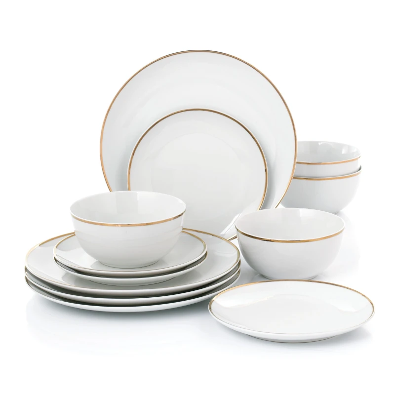 Image of Waterside 12pc Goldline Dinner Set Tableware Sets ONE SIZE White 71449101000
