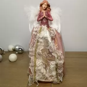 Image of 28cm Premier Christmas Tree Topper Angel Decoration with Feather Wings in Pink & Gold