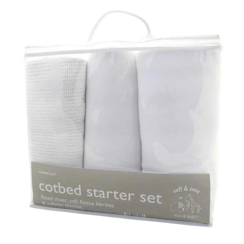 Image of Country Club Cot Bed Starter Set Soft & Cosy 3 Piece - White White unisex One Size