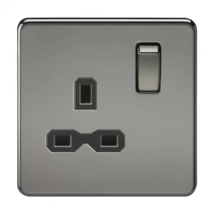 Image of KnightsBridge 1G DP 13A Screwless Black Nickel 230V UK 3 Pin Switched Electrical Wall Socket - White Insert