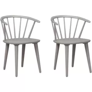 Image of Pair of Dining Chairs Solid Wood Painted Wooden Kitchen Spindle Back - Grey - Grey