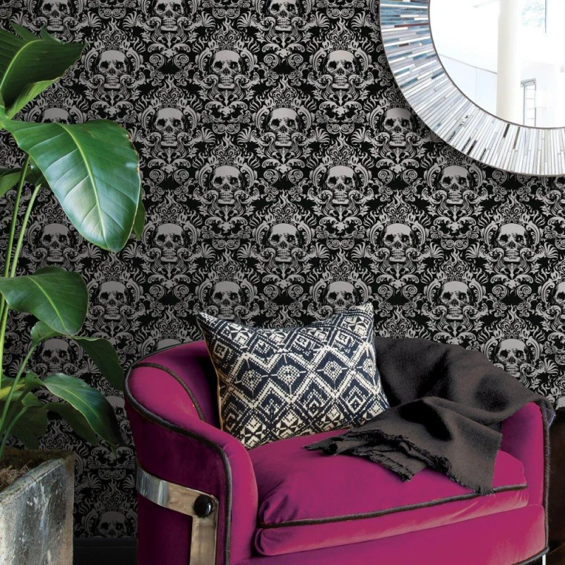 Image of Wallpops Nu Wallpaper Fieri Black Self Adhesive Wallpaper 5.49M(L) 52.07Cm(W)