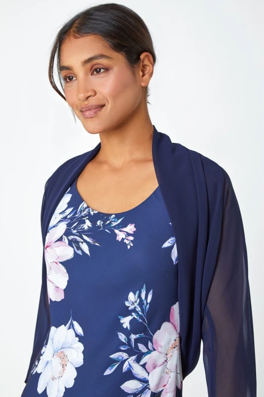 Image of Roman Womens Ruched Hem Chiffon Bolero in Navy Size: 10 Navy Female 10