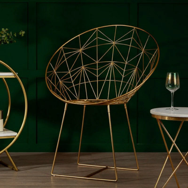 Image of Orsina Handcrafted Gold Iron Design Chair, Geometric Design Accent Chair For Livingroom, Stylish Livingroom Chair