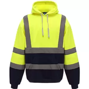 Image of Yoko Mens Hi Vis Reflective Hoodie (2XL) (Hi Visibility Yellow/Admiral Navy) - Hi Visibility Yellow/Admiral Navy