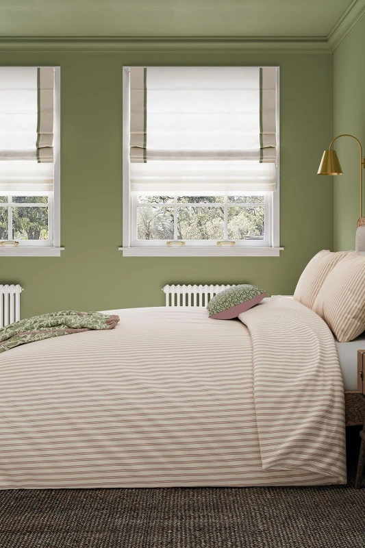 Image of Helena Springfield Helena Springfield 'Ticking Stripe' Cotton Duvet Cover Set in Green Size: Single Green Single Unisex 5016709715560