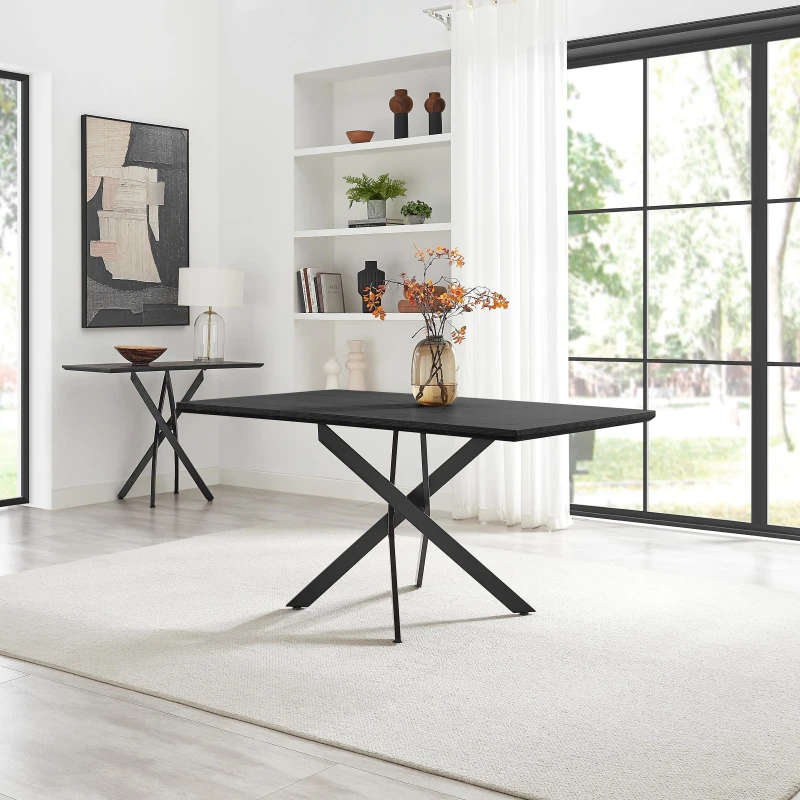 Image of FurnitureboxUK FurnitureboxUK Leonardo Rectangular Black Wood and Metal 6 Seater Dining Table Black One Size Unisex 5056784308110