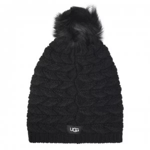 Image of Ugg Cable Knit Pom Beanie Hat - Black BLK