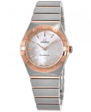 Image of Omega Constellation Manhattan Quartz 28mm Mother of Pearl Dial Rose Gold and Stainless Steel Womens Watch 131.20.28.60.05.001 131.20.28.60.05.001