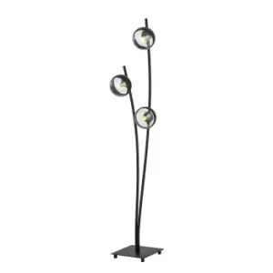 Image of Hunter Black Globe Multi Arm Floor Lamp with Clear,Black Glass Shades, 3x E14