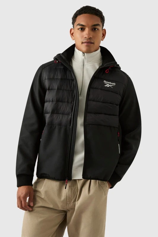 Image of Reebok Men Mixed Media Jacket in Black Size: Medium Black M Male 5063347795782