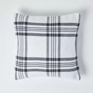 Image of Homescapes - White & Black Tartan Pattern Cushion Cover, 60 x 60cm - White