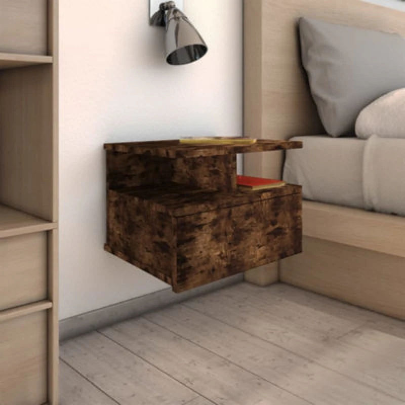 Image of Vidaxl Floating Nightstand Smoked Oak 40X31X27cm Engineered Wood, Brown 815312