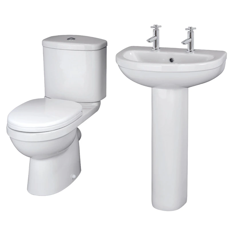 Image of Balterley Vito Suite: Toilet & Cistern with 550mm 2TH Basin Pedestal in White White Unisex