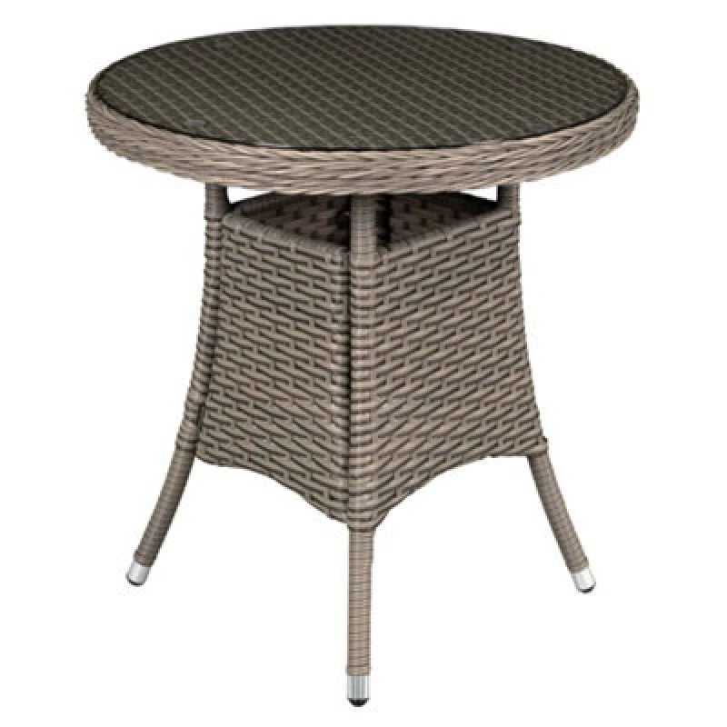 Image of Dellonda Chester Rattan Wicker Outdoor Bistro Table w/ Tempered Glass Top, Brown - DG65, Brown DG65
