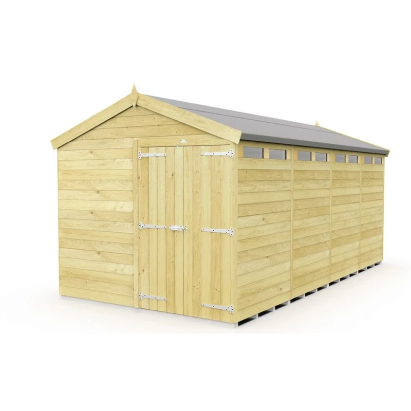 Image of Buttercup Farm 8 x 16 Feet Apex Security Shed - Double Door - L472 x W231 x H217cm in Brown Brown Unisex