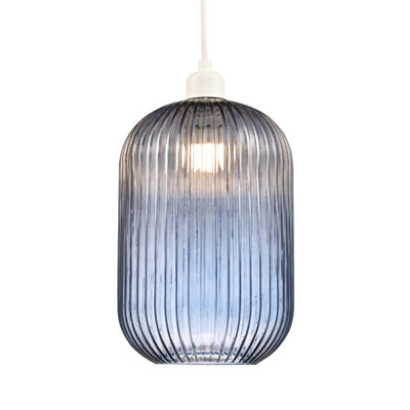 Image of Happy Homewares Contemporary Chic Navy Midnight Blue Line Ribbed Glass Pendant Light Shade