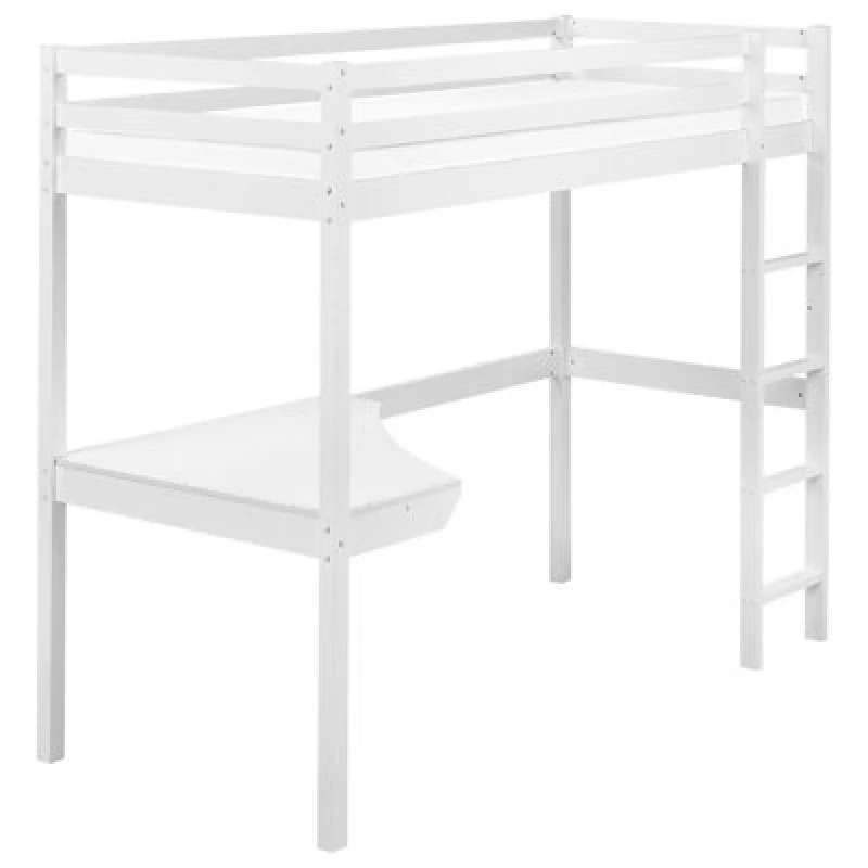 Image of Beliani High Sleeper Bed With Desk Pine Wood Loury 90 X 200 Cm (Eu Single) White