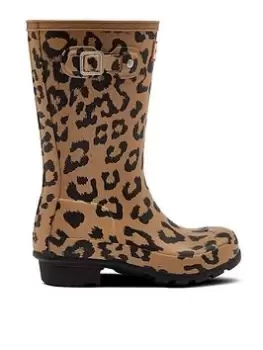 Image of Hunter Original Kids Hybrid Wellington Boots, Leopard Print, Size 2 Older