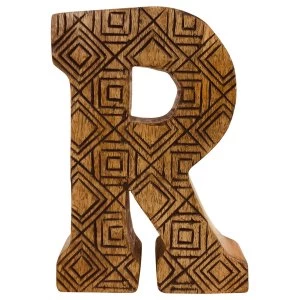 Image of Letter R Hand Carved Wooden Geometric