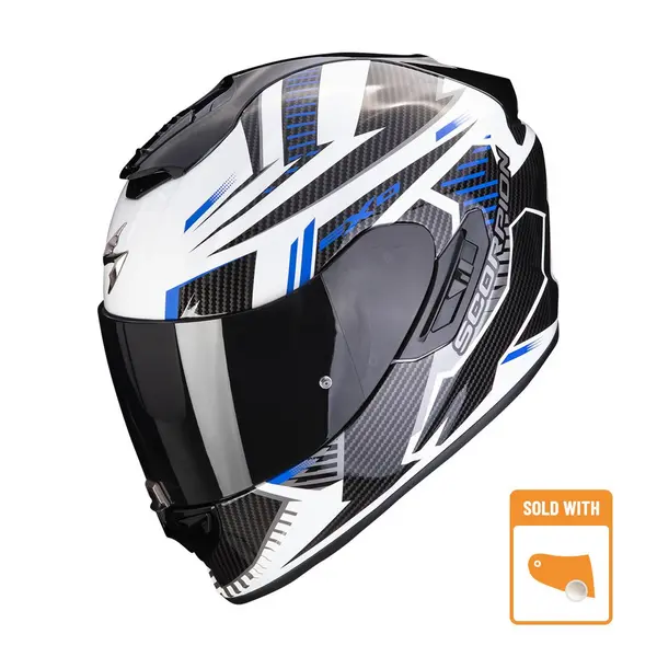 Image of Scorpion Exo-1400 Evo Air Shell White-Blue Full Face Helmet Size S