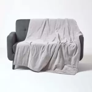 Image of Light Grey Velvet Quilted Throw, 150 x 200cm - Grey - Homescapes