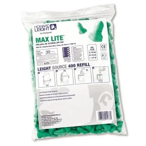 Image of Howard Leight Max Lite Disposable Uncorded Earplugs Low Pressure Foam Green Leight Source Refill Pack 200 Pairs