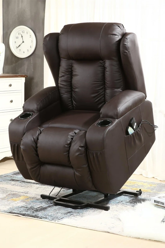 Image of Caesar Electric Rise Massage Heated Recliner - Brown, Brown 5.05574E+12