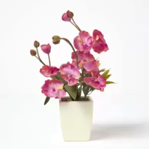 Image of Homescapes - Dark Pink Phalaenopsis Artificial Orchid in Cream Pot, 40cm Tall - Pink - Pink - Pink