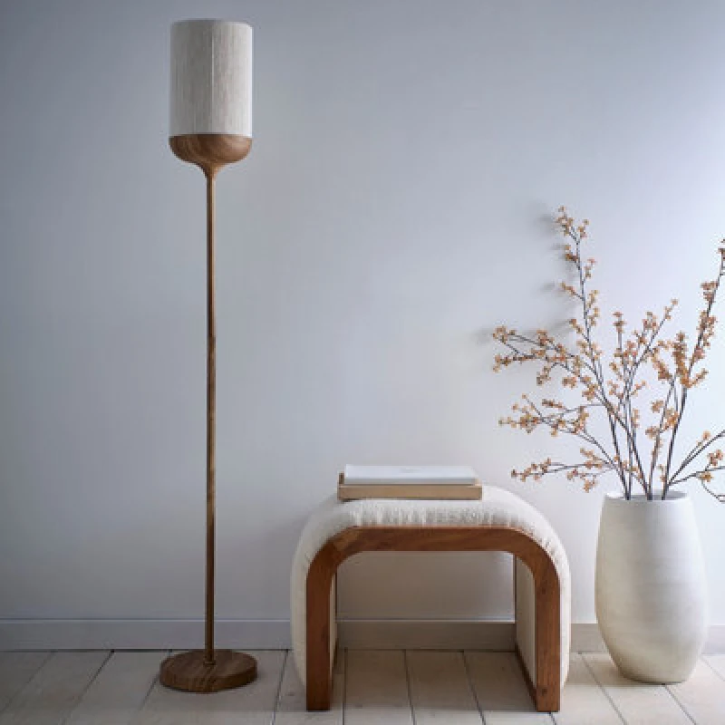 Image of K Living Carrick Wood Printed Meta Floor Lamp With Natural Cotton Lamp Shade