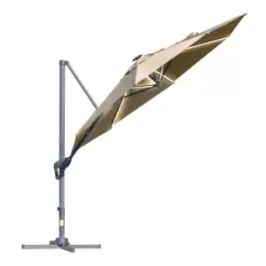 Image of Outsunny 3m Cantilever Parasol w/ Solar LED Lights - Khaki