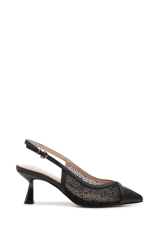 Image of Paradox London Womens 'Fascinate' Wide Fit Mesh Mid Heel Sling Backs in Black Size: 6E Black Female 6E