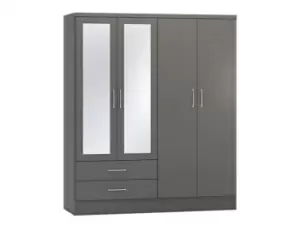 Image of Seconique Nevada Matt Grey 4 Door 2 Drawer Mirrored Wardrobe
